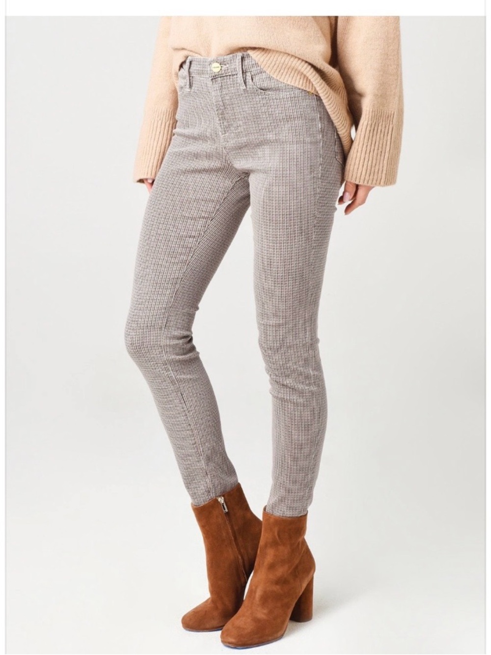 Frame Denim Taupe Houndstooth Skinny Pants